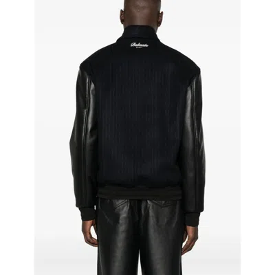 Balmain Pinstripe-print Panelled Bomber Jacket In Black