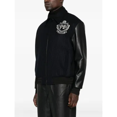 Balmain Pinstripe-print Panelled Bomber Jacket In Black