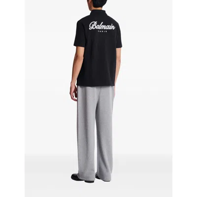 Balmain Short Sleeve Zip Collar Polo Shirt In Blue