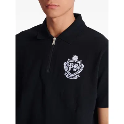 Balmain Short Sleeve Zip Collar Polo Shirt In Blue