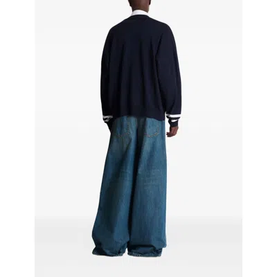 Balmain College Emblem Knit Jumper In Blue