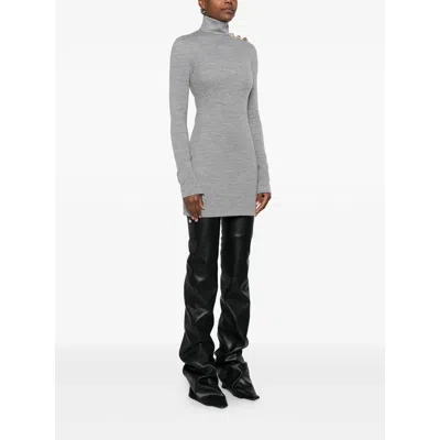 Balmain Embellished Cashmere And Virgin Wool-blend Mini Dress In Gray