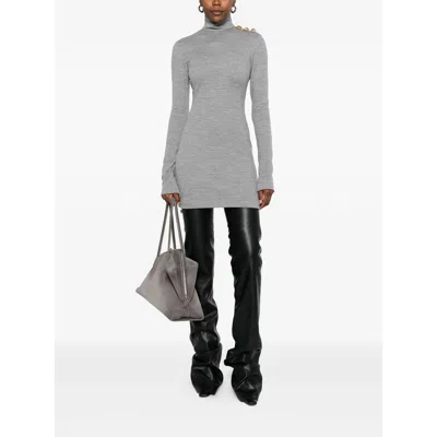Balmain Embellished Cashmere And Virgin Wool-blend Mini Dress In Gray