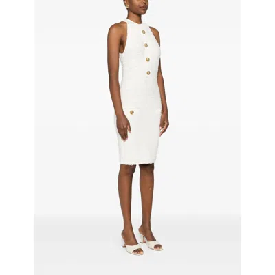 Balmain Off-the-shoulder Dress In Neutral