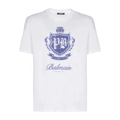 Balmain Short-sleeved T-shirt With College Emblem Print In Blue