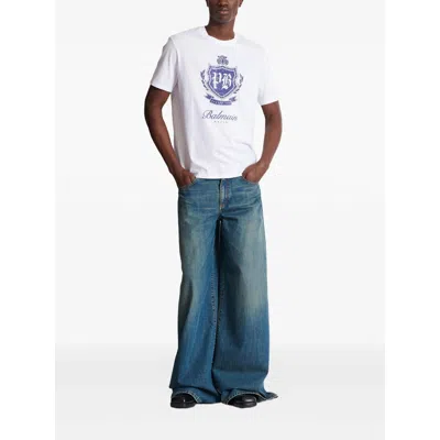 Balmain Short-sleeved T-shirt With College Emblem Print In Blue