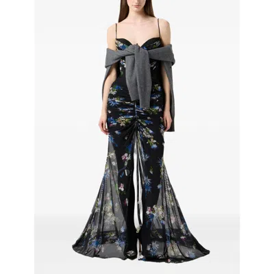 Blumarine Floral-print Ruched Maxi Dress In Black
