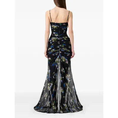 Blumarine Floral-print Ruched Maxi Dress In Black