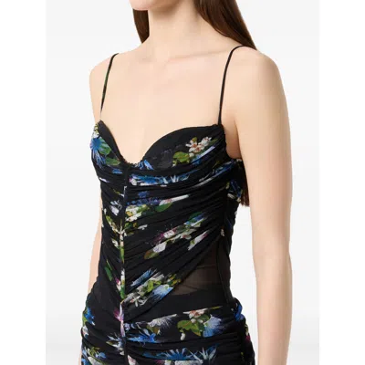 Blumarine Floral-print Ruched Maxi Dress In Black