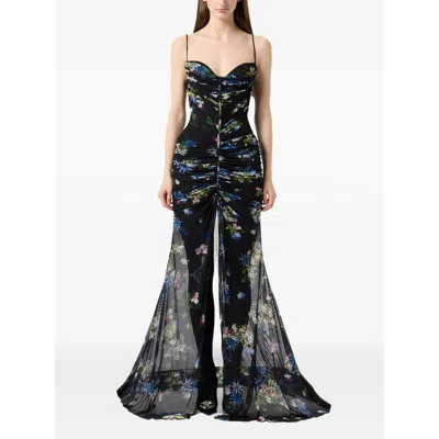 Blumarine Floral-print Ruched Maxi Dress In Black