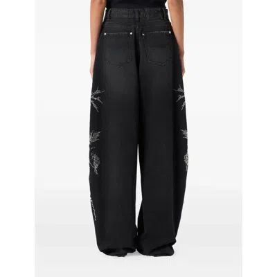 Blumarine Black Denim Wide-leg Jeans In Black
