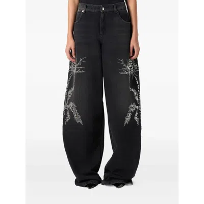 Blumarine Black Denim Wide-leg Jeans In Black