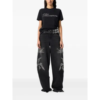 Blumarine Black Denim Wide-leg Jeans In Black