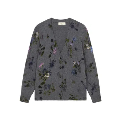 Blumarine Printed Cardigan Knit Sweater In Gray