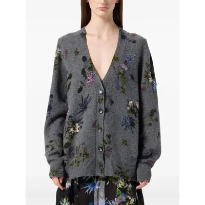 Blumarine Printed Cardigan Knit Sweater In Gray
