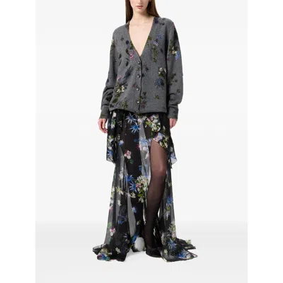 Blumarine Printed Cardigan Knit Sweater In Gray
