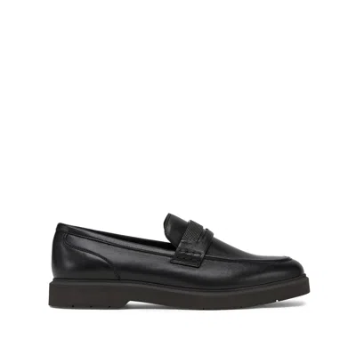 Brunello Cucinelli Leather Monili Penny Loafers In Black