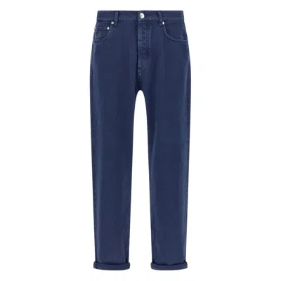 Brunello Cucinelli Garment-dyed Logo-patch Jeans In Blue
