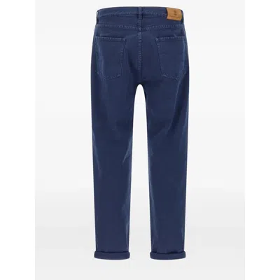 Brunello Cucinelli Garment-dyed Logo-patch Jeans In Blue
