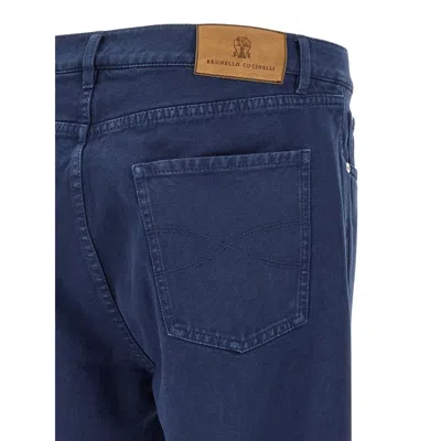 Brunello Cucinelli Garment-dyed Logo-patch Jeans In Blue