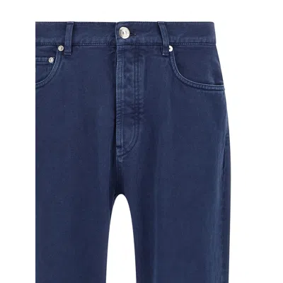 Brunello Cucinelli Garment-dyed Logo-patch Jeans In Blue