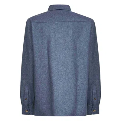 Brunello Cucinelli Long Sleeve Wool Shirt With Chest Pockets In Blue