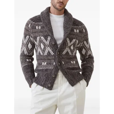 Brunello Cucinelli Wool V-necked Cardigan In Brown