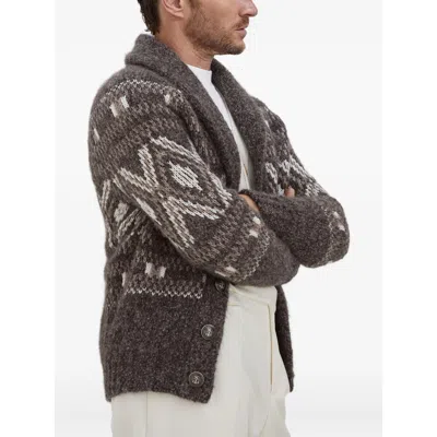 Brunello Cucinelli Wool V-necked Cardigan In Brown