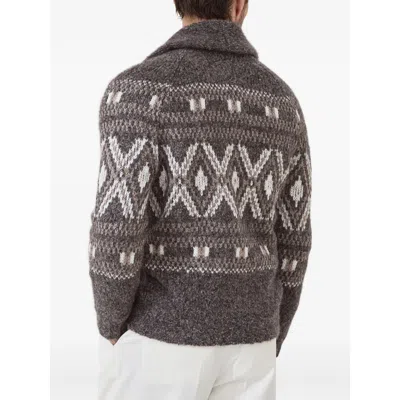 Brunello Cucinelli Wool V-necked Cardigan In Brown