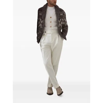 Brunello Cucinelli Wool V-necked Cardigan In Brown