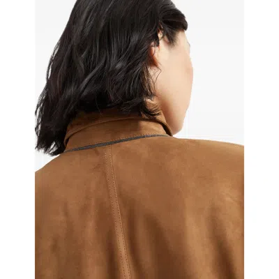 Brunello Cucinelli Suede Shirt With Monili In Brown
