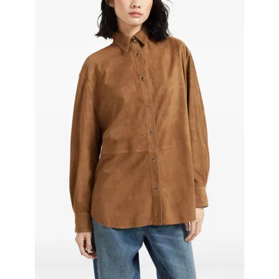 Brunello Cucinelli Suede Shirt With Monili In Brown