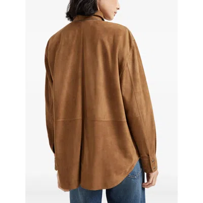 Brunello Cucinelli Suede Shirt With Monili In Brown