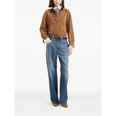 Brunello Cucinelli Suede Shirt With Monili In Brown