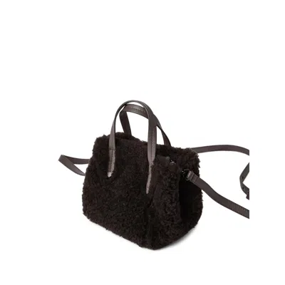 Brunello Cucinelli Duo Shearling Mini Shopper Tote Bag In Brown