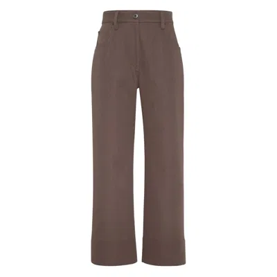 Brunello Cucinelli Cotton Moleskin Barrel Trousers In Brown