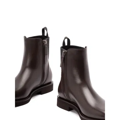 Brunello Cucinelli Matt Leather Chlesea Boots With Shiny Detail Shoes In Brown