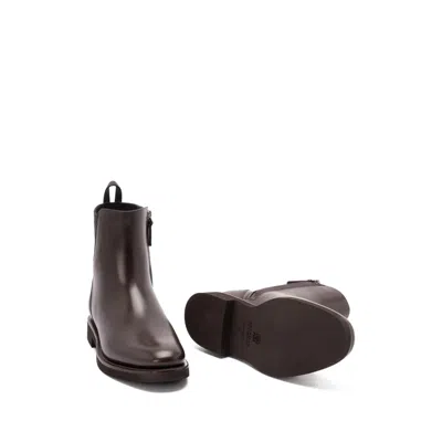 Brunello Cucinelli Matt Leather Chlesea Boots With Shiny Detail Shoes In Brown