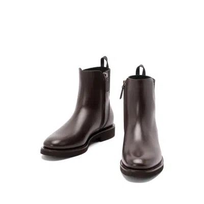 Brunello Cucinelli Matt Leather Chlesea Boots With Shiny Detail Shoes In Brown