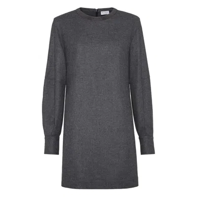 Brunello Cucinelli Wool And Cashmere Minidress In Gray