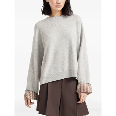 Brunello Cucinelli Cashmere Sweater With Monili In Gray