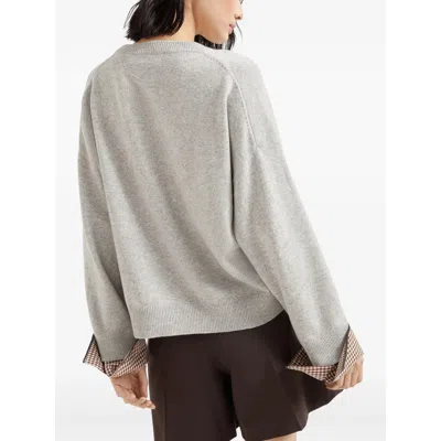 Brunello Cucinelli Cashmere Sweater With Monili In Gray