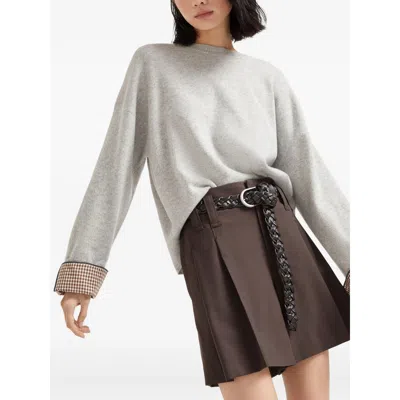 Brunello Cucinelli Cashmere Sweater With Monili In Gray
