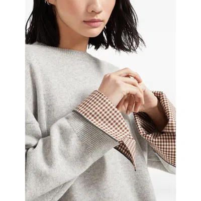 Brunello Cucinelli Cashmere Sweater With Monili In Gray