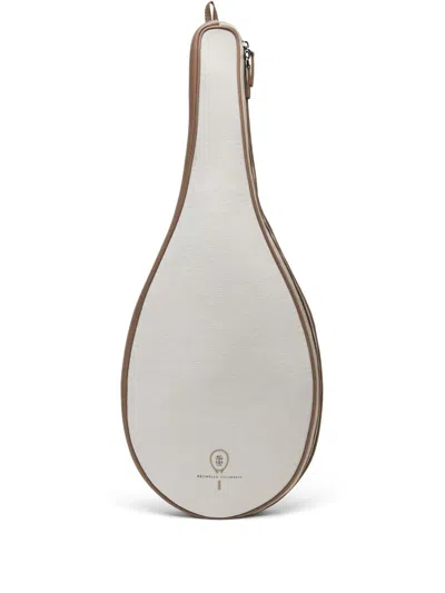 Brunello Cucinelli Men Canvas Racket Holder With Logo In White