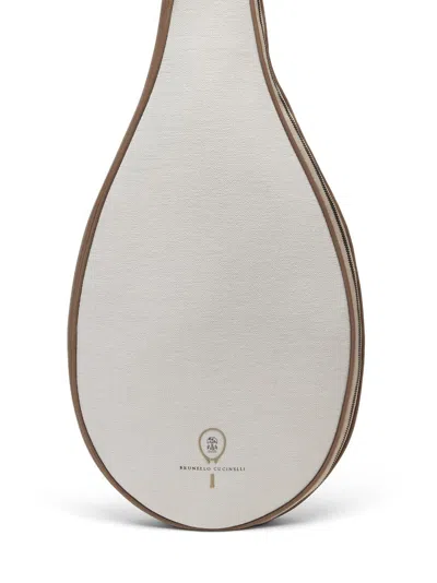 Brunello Cucinelli Men Canvas Racket Holder With Logo In White