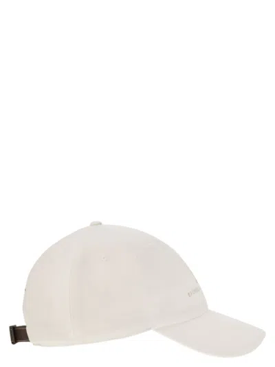Brunello Cucinelli Men's Diagonal Linen, Wool And Silk Baseball Cap With Embroidered Logo In White