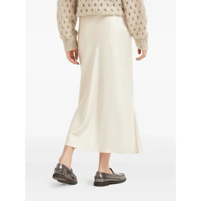 Brunello Cucinelli Women Satin Cady Fluid Pencil Skirt In White