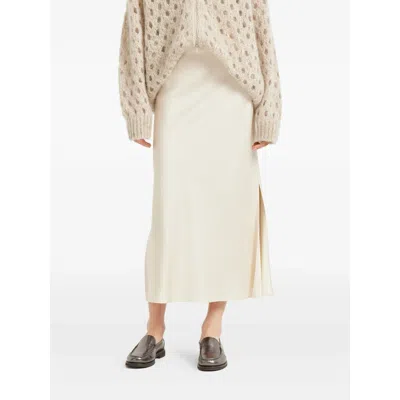 Brunello Cucinelli Women Satin Cady Fluid Pencil Skirt In White