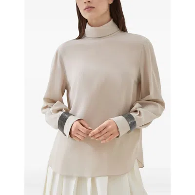 Brunello Cucinelli Turtle Neck Blouse In Neutral